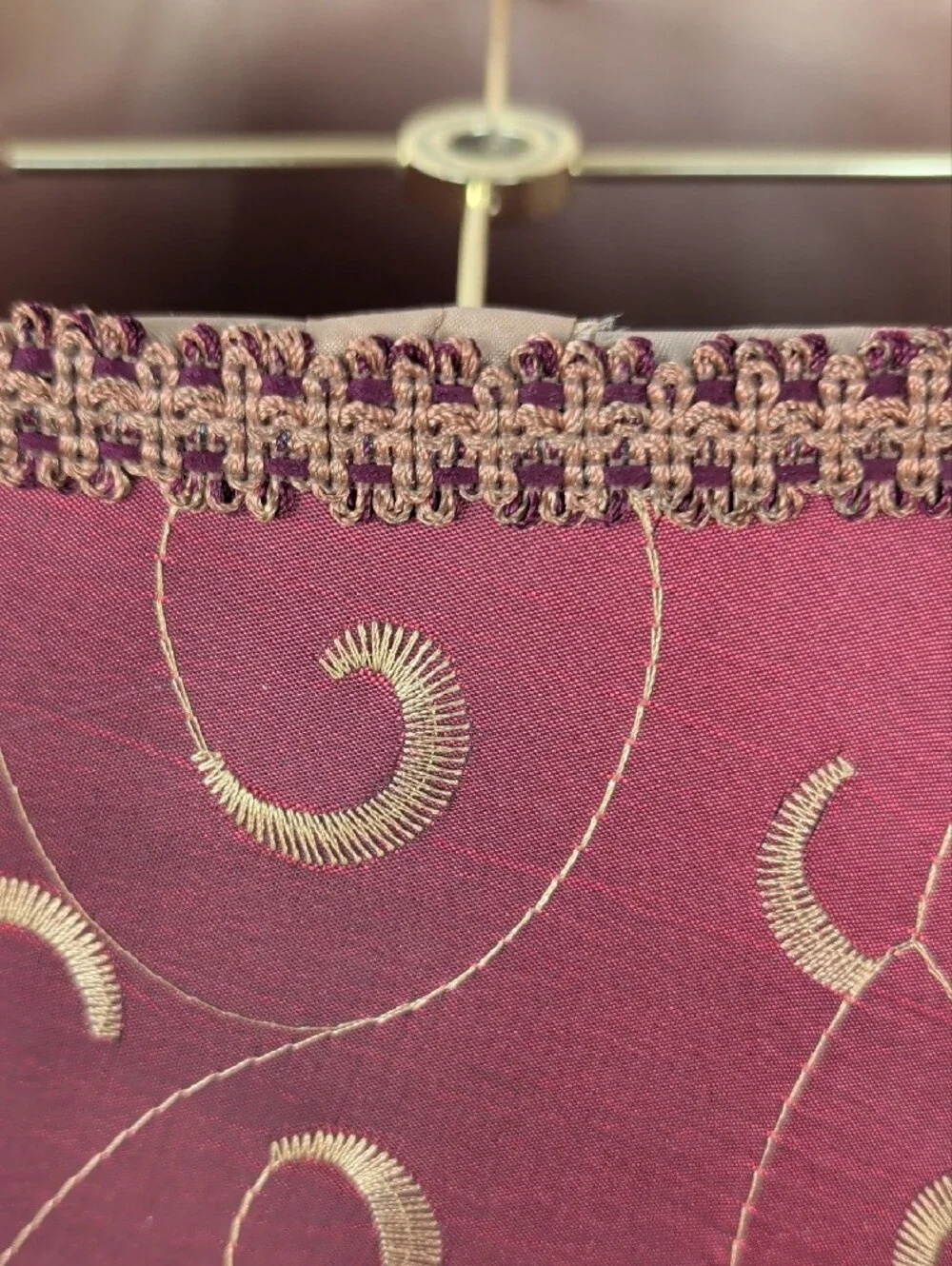 Burgundy Swirl Satin Fabric Lantern Shade with Beaded Trim Silk Lined Victorian
